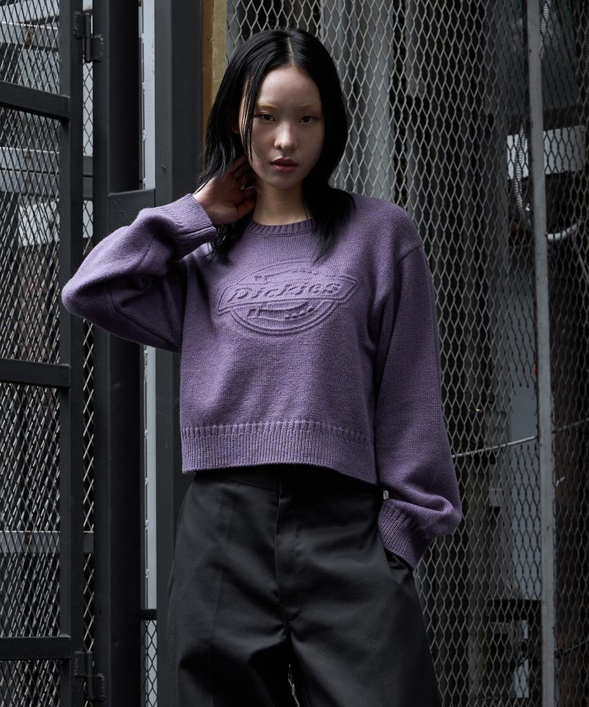 DICKIES Embossed Logo Pullover Crop Knit Purple