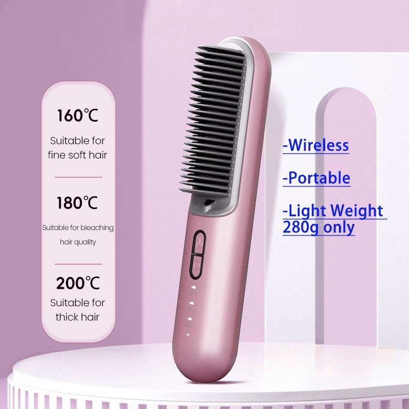 Wireless Hair Straightener Comb Negative Ion Hair Care Hair Curler USB Rechargeable Professional Hair Straightening Brush