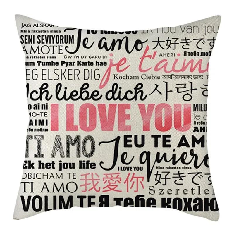 Black, White, Red, Romantic Words Double-Sided Printed Pillow Cover Short Plush Suitable Living Rooms Sofas Throw Cushion Cover