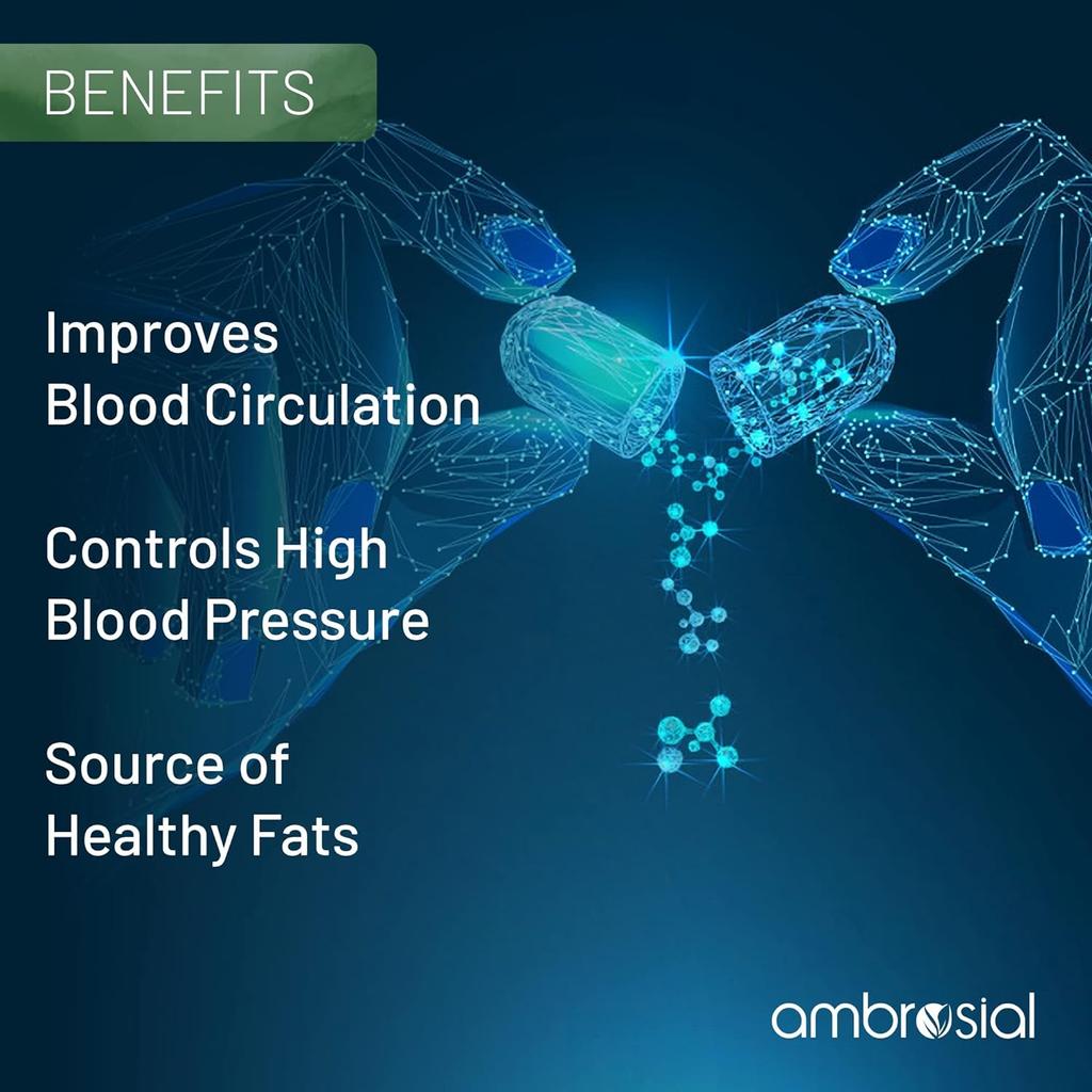 Ambrosial Omega 3 Fish Oil | Чистый рыбий жир Omega 3 в капсулах 1000 мг с 180 мг EPA и 120 мг DHA | Поддерживает здоровье сердца и мозга (Упаковка из 1-60 мягких капсул)