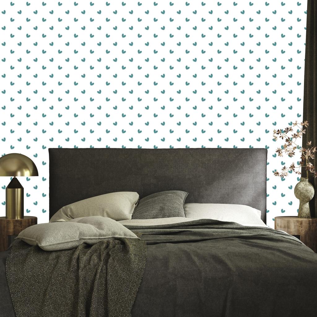 Hearts Wallpaper White, Turquoise and Light Gray 50x1000