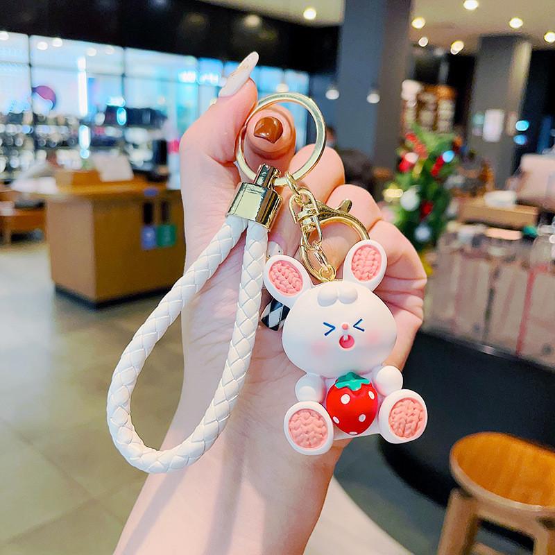 Cute Strawberry Bunny Resin Keychain Adorable Bag Charm Perfect Gift For Girls