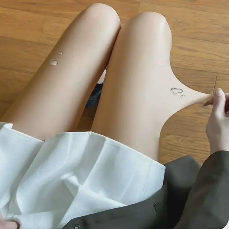 Женские черные прозрачные чулки из стали - колготки-антизацепы на весну/лето с конским маслом телесного цвета