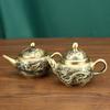 Small Brass Dragon & Phoenix Teapot Ornament - Pure Copper Handicraft for Office and Living Room Decor