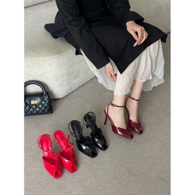 2025 новые босоножки с открытым носком и вырезом «рыбий рот», на высоком каблуке, с ремешком на щиколотке и пряжкой, женская обувь