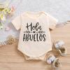 Newborn Baby "Hola Abuelos" Print 100%Cotton Apricot Bodysuit Cute Short Sleeve Jumpsuit Onesie