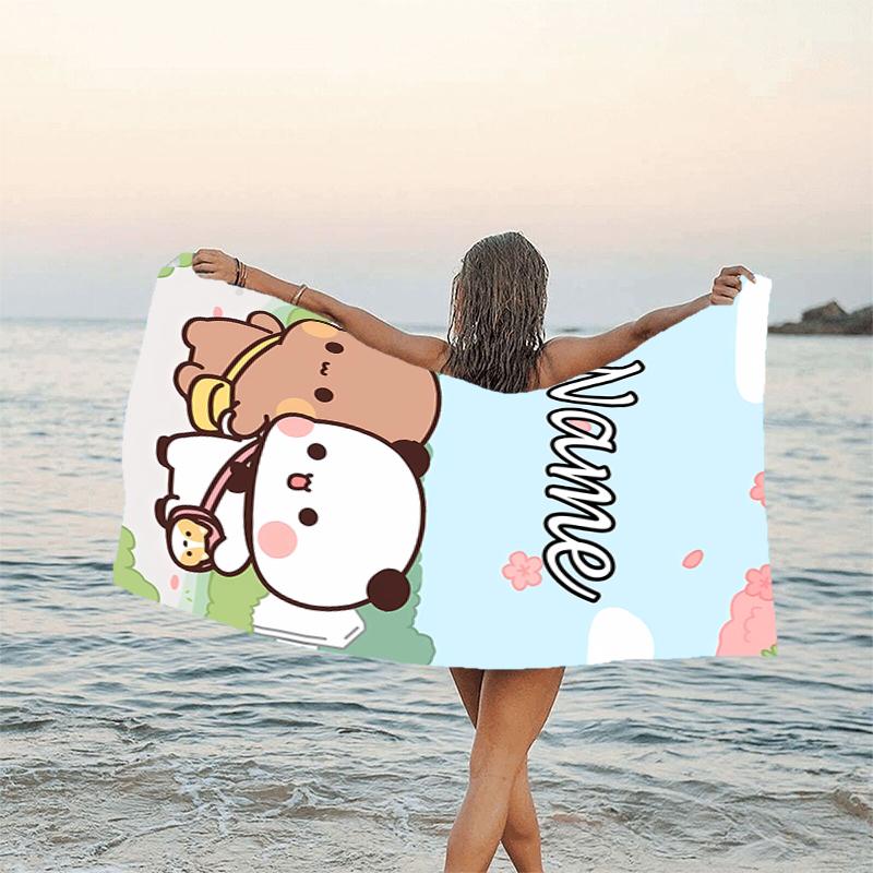 1pc Yier BuBu Bear3 Beach Towel with Custom Name, Beach/Swimming/Bath/Picnic/Camping Towel, Suitable for Seaside Beaches