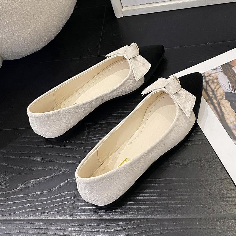 2024 Осень Новые остроносые туфли на плоской подошве с мелким вырезом для женщин Модные удобные женские туфли с бантом на мягкой подошве Zapatos De Mujer