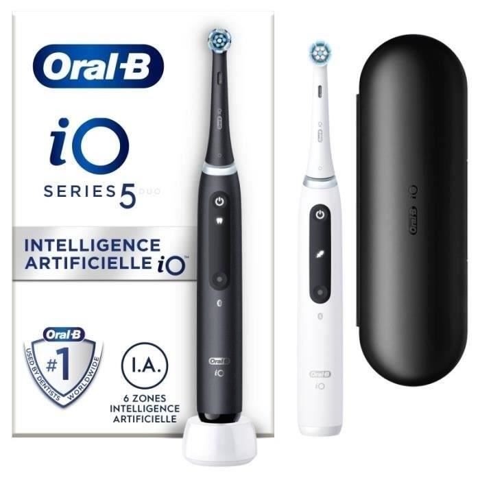 Oral-B iO 5 Lot De 2, Brosses À Dents Électriques Noire et Blanche, 2 Brossettes