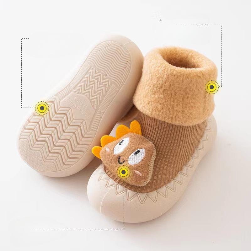 Newborn Baby Toddler Shoes Spring and Autumn Moving Season Cartoon Fleece Thickened Indoor Non-slip Soft Sole Indoor Floor Shoes