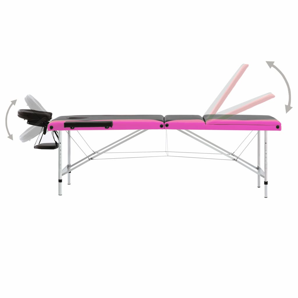Folding Massage Table with 3 Zone Aluminum Frame Black and Pink