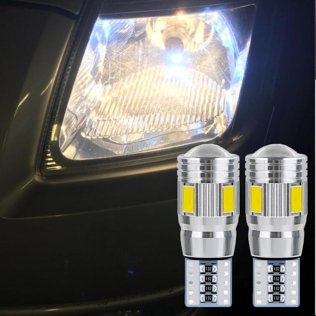 10 шт. светодиодных ламп для салона, ксеноновые белые, синие, желтые, CANBUS, 6SMD 5630, с линзой-проектором, цельноалюминиевые, габаритные огни, парковочные огни