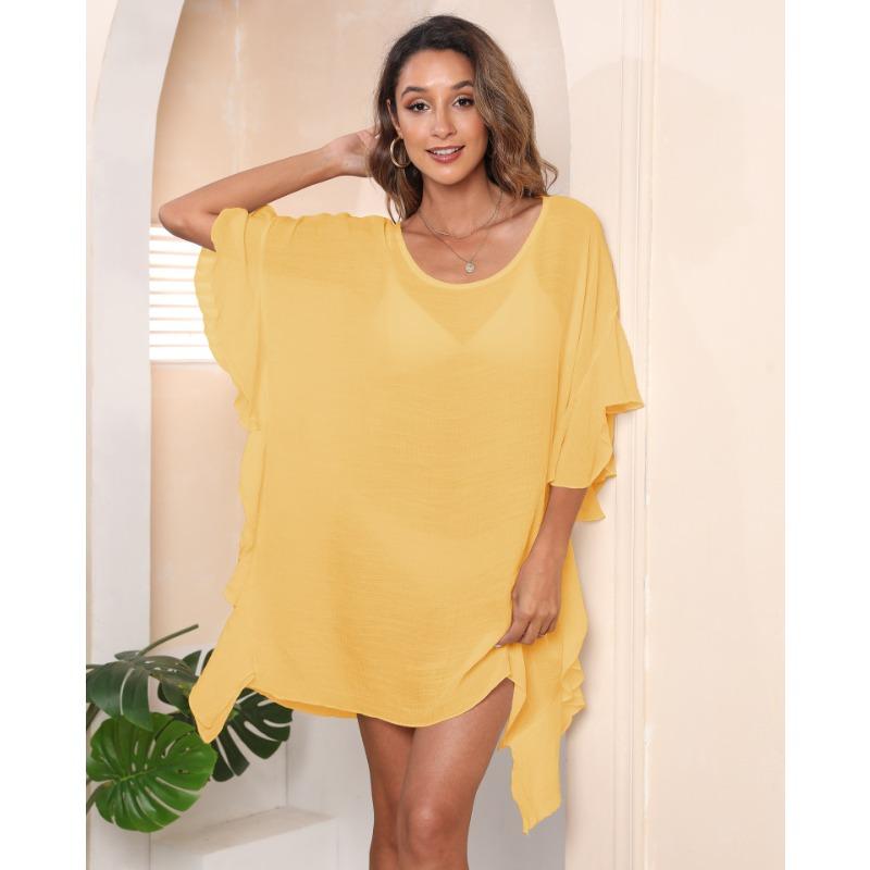 Women's Dress Plus Size Ruffle Solid Color Simple Loose Beach Bikini Cover-Up Swimwear Cover-Ups