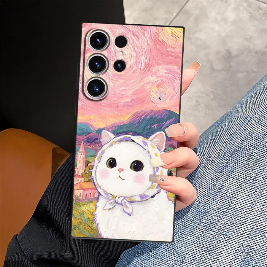 Чехол для телефона Funda для Samsung Galaxy S26 Ultra S23 S24 Note 20 8 9 10 S20 Ultra S10 S9 S21 FE S25 Plus Мультяшный милый кот