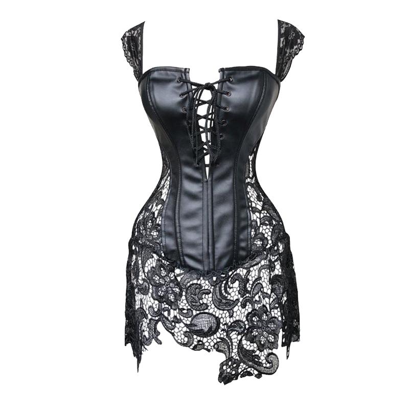 Женское готическое бюстье из искусственной кожи с корсетом и кружевной юбкой, нарядные платья, костюм