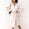 Women Oversize Coat Solid Color Double Breasted Turndown Collar Pockets Overcoat Office