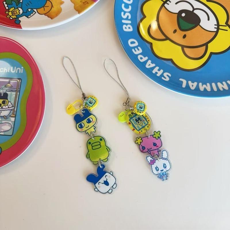 New Bandai Tamagotchi Mametchi Kuchipatchi mobile phone lanyard cartoon cute student bag pendant key chain creative decoration