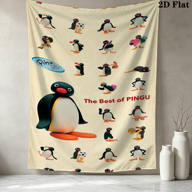 Pingu Wall Tapestry Aesthetic Wall Hanging Printed Fabric Blanket Decorative Tapestries For Bedroom Living Room Home Decor
