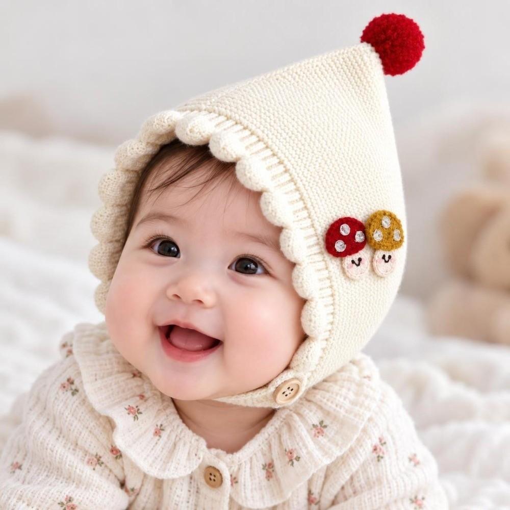 Windproof Pullover Beanie Cap Soft Warm Earflap Hat Pom Pom Baby Knitted Hat Unisex