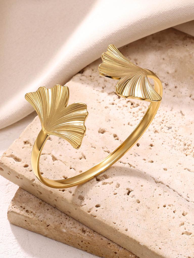 Винтажный Браслет-Манжета с Листьями Гинкго Для Женщин Мужчин Позолоченный 18K Нержавеющая Сталь Браслеты Манжеты Femme Водонепроницаемые Роскошные Украшения