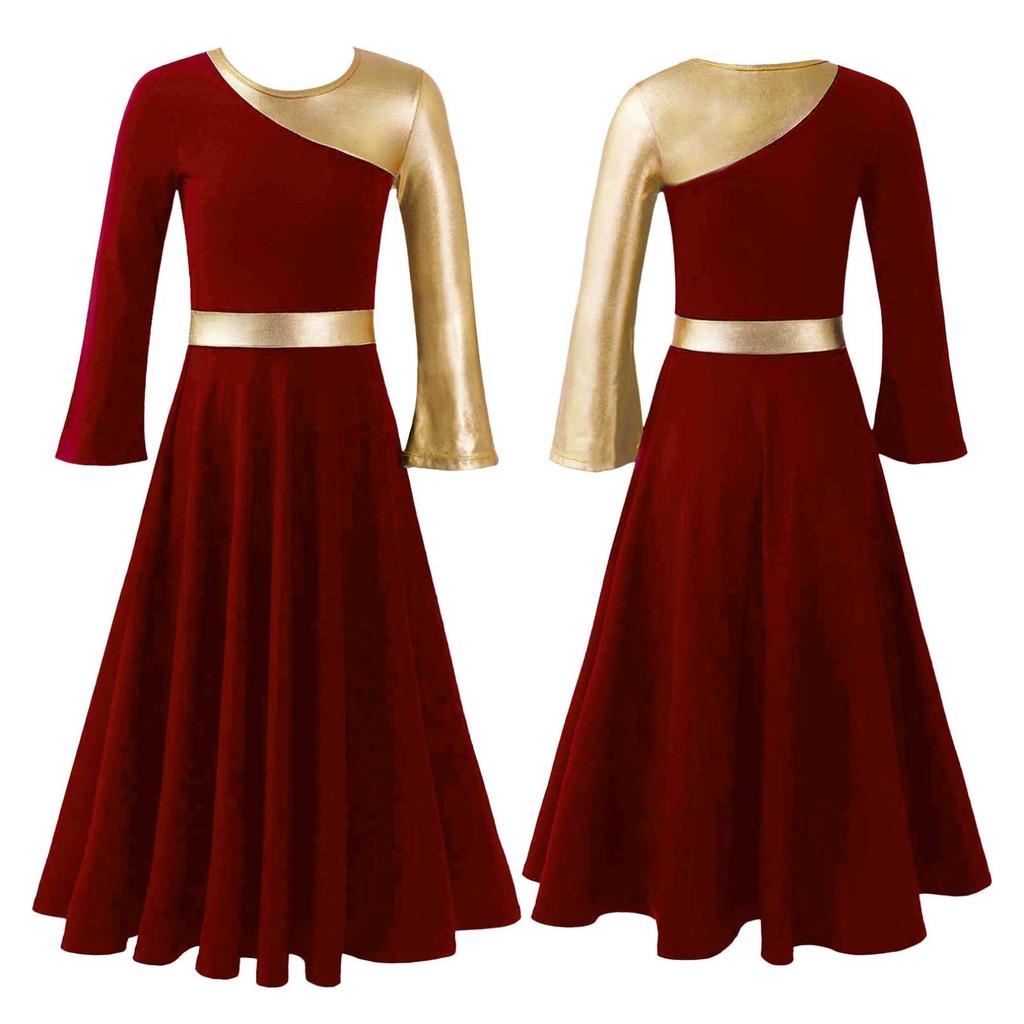 Детское церковное длинное платье для девочек, празднование восхваления духа, танцевальная макси-юбка, танцевальная одежда, танцевальная одежда с длинными рукавами