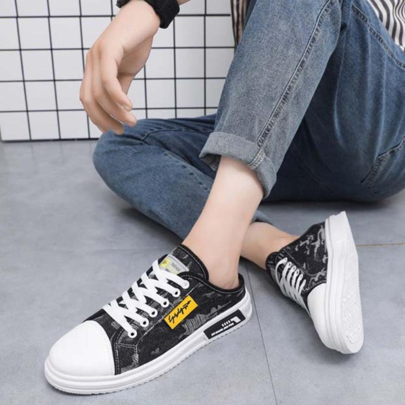 Men Half Slippers Flat Shoes Sneakers Summer Breathable Casual Shoes Youth Student Board Shoe Fashion Sandals Zapatillas Hombre
