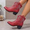Модные осенние новые грубые каблуки одинарные ботинки женские с острым носком и вышивкой на рукавах противоскользящие износостойкие короткие ботинки