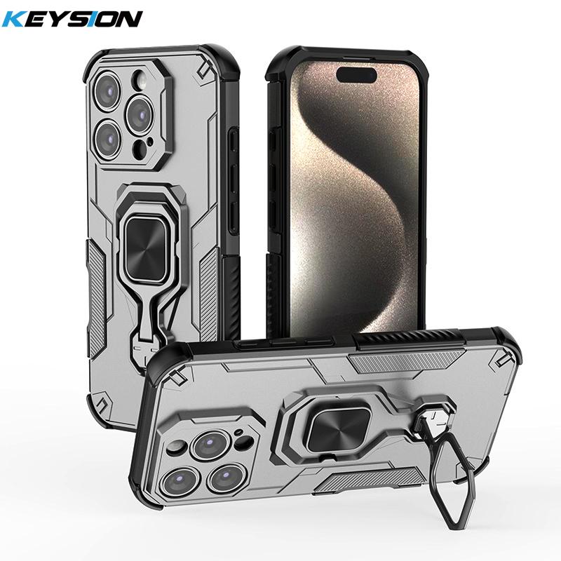KEYSION Shockproof Case for iPhone 16 Pro Max 16 Plus Soft Silicone+PC Upright Ring Stand Phone Back Cover for iPhone 16 Pro Max