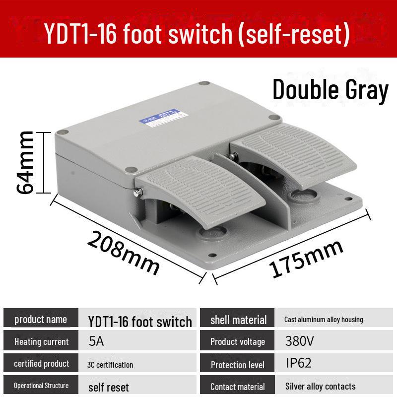YDT1 Double Pedal Foot Switch, Thick Aluminum Shell, Double Foot Switch, Silver Contact, Non-Slip Design