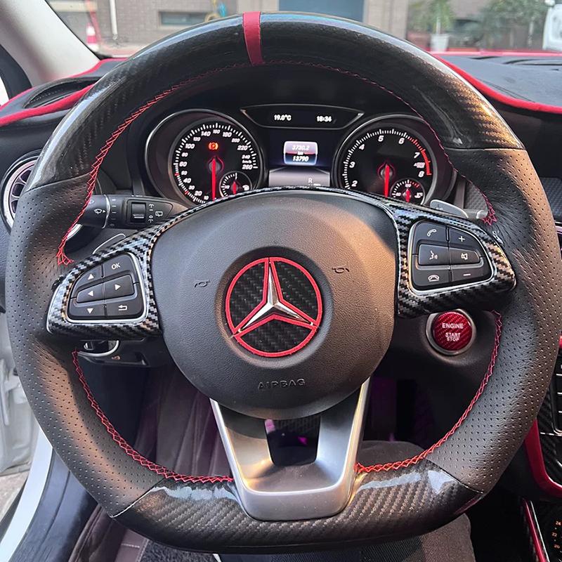 CQL1 For Mercedes Benz W176 W246 W205 C117 218 X218 C253 W213 W166 Hand-stitched black suede carbon fiber car steering wheel cover