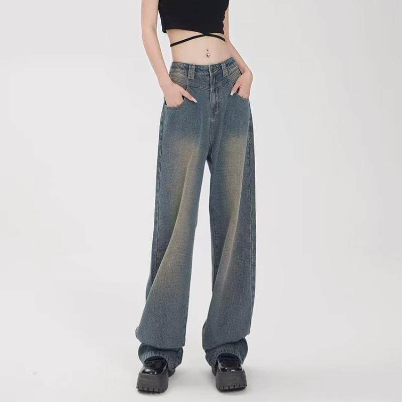 Винтажные широкие джинсы для женщин, весенне-осенние и зимние свободные драпированные брюки с высокой талией, брюки-бретельки