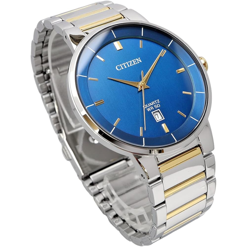 Citizen Quartz Men's Watch BI5124-50L Blue Silver Gold Stainless Steel 100m Water Resistant