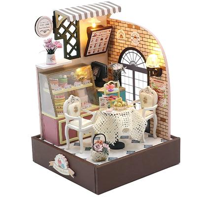 Моин моин Кукольный домик Миниатюрный Набор для DIY Инструкции Кофейный Торт Кубическая Коробка Светодиодная Подсветка Акриловый Кейс Инструменты для Сборки [Английский в комплекте] Кафе размером с ладонь,