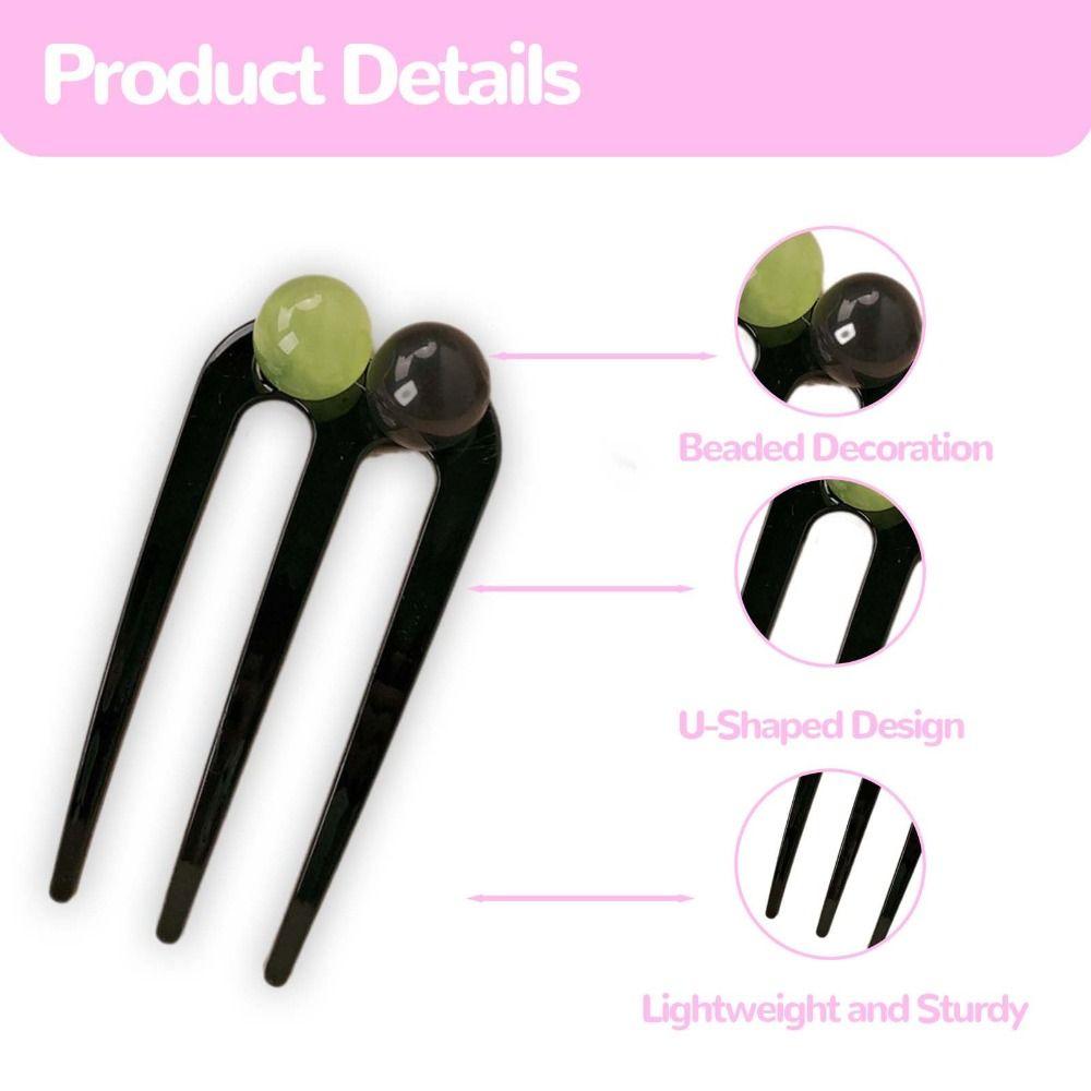 Three Tooth U-Shaped Hair Pin Plastic Meatball Disc Sturdy Hair Accessory  Hair Buns