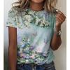 Summer Round Neck 3D Flower Pattern Printed Top Fashionable Casual Short Sleeved Women's T-shirts
