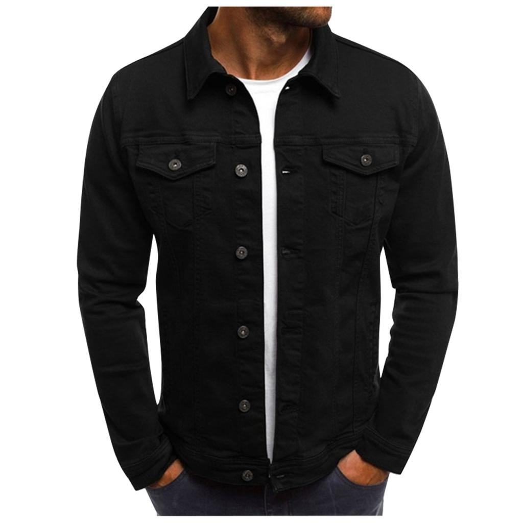 Джинсовая куртка, повседневная однотонная куртка с воротником с лацканами, кардиган на пуговицах, мужская куртка-карго