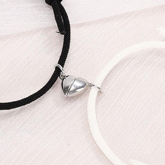 1 Pair Simple Magnetic Suction Metal Heart Pendant Couple Bracelets Women Men Adjustable Matching Bracelets Wristbands