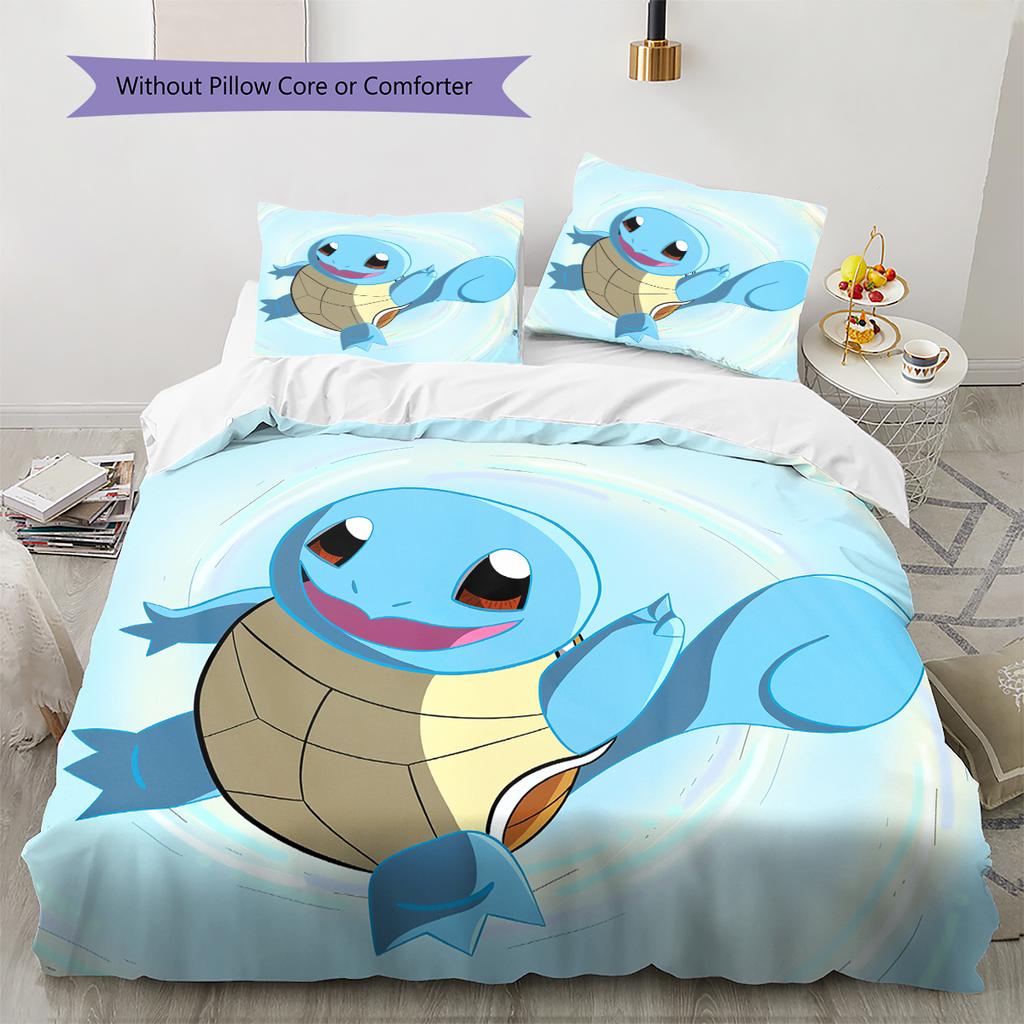 Squirtle Cartoon Pattern Bedding Home Decoration Birthday Gift (1 * duvet cover + 2 * pillowcase, without core)