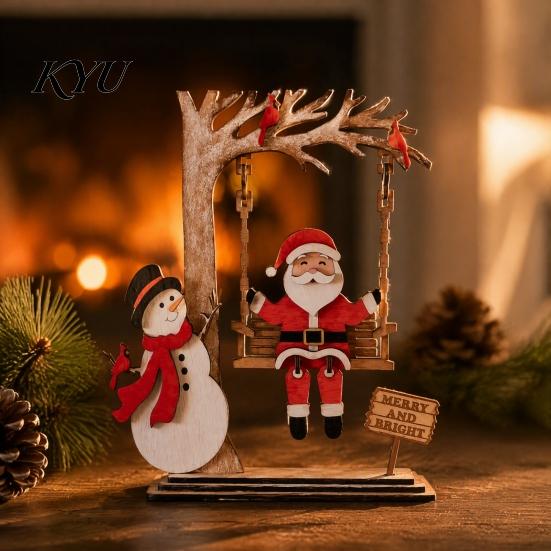 Indoor Christmas Party Decoration 3D Wooden Santa Swing Tabletop Decor, Snowman Ornament, Stable Table Ornament Farmhouse Xmas Shelf Mantel