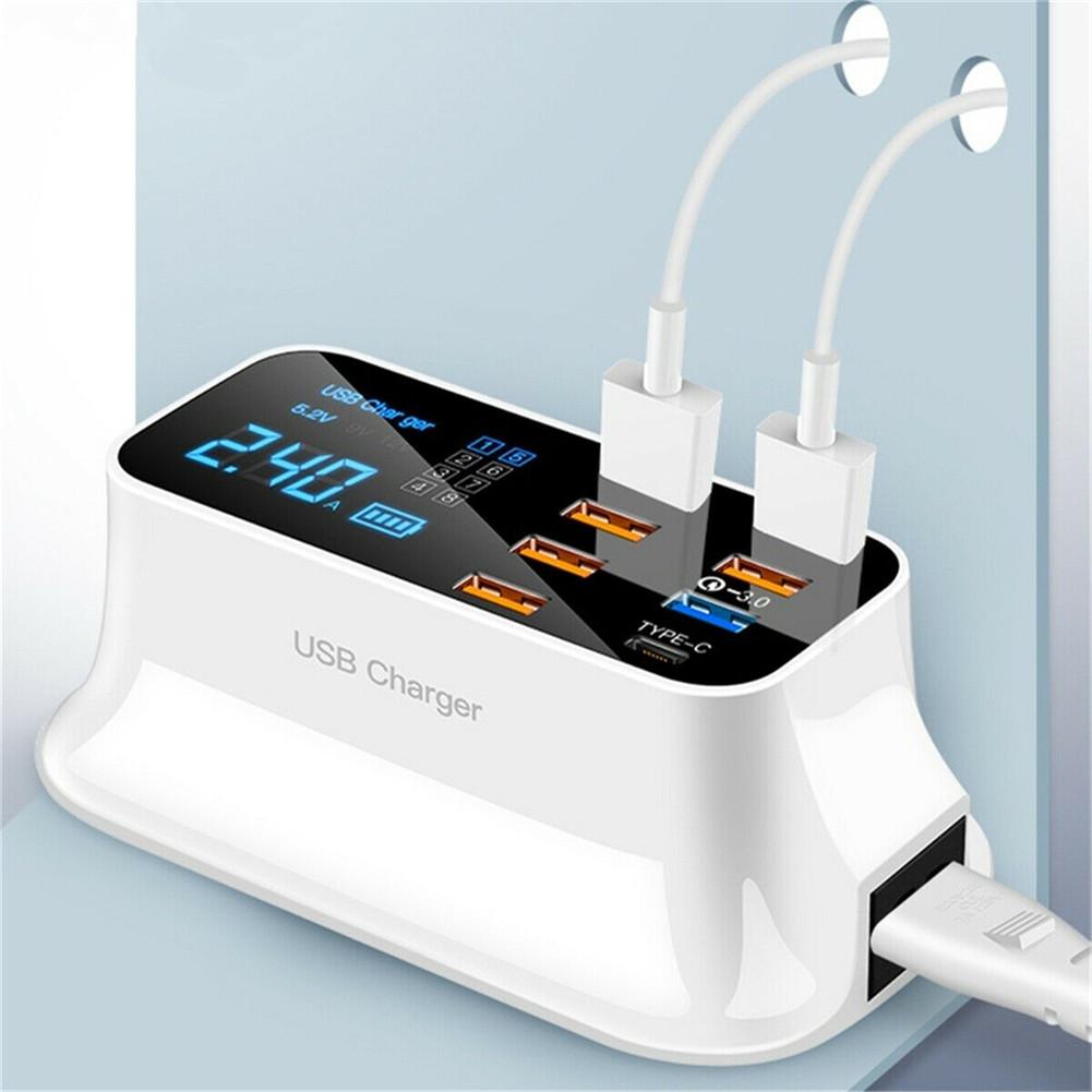 Зарядное устройство для телефона 8 USB-портов ЖК-дисплей Умная зарядная станция Дорожное портативное зарядное устройство для iPhone Samsung Xiaomi