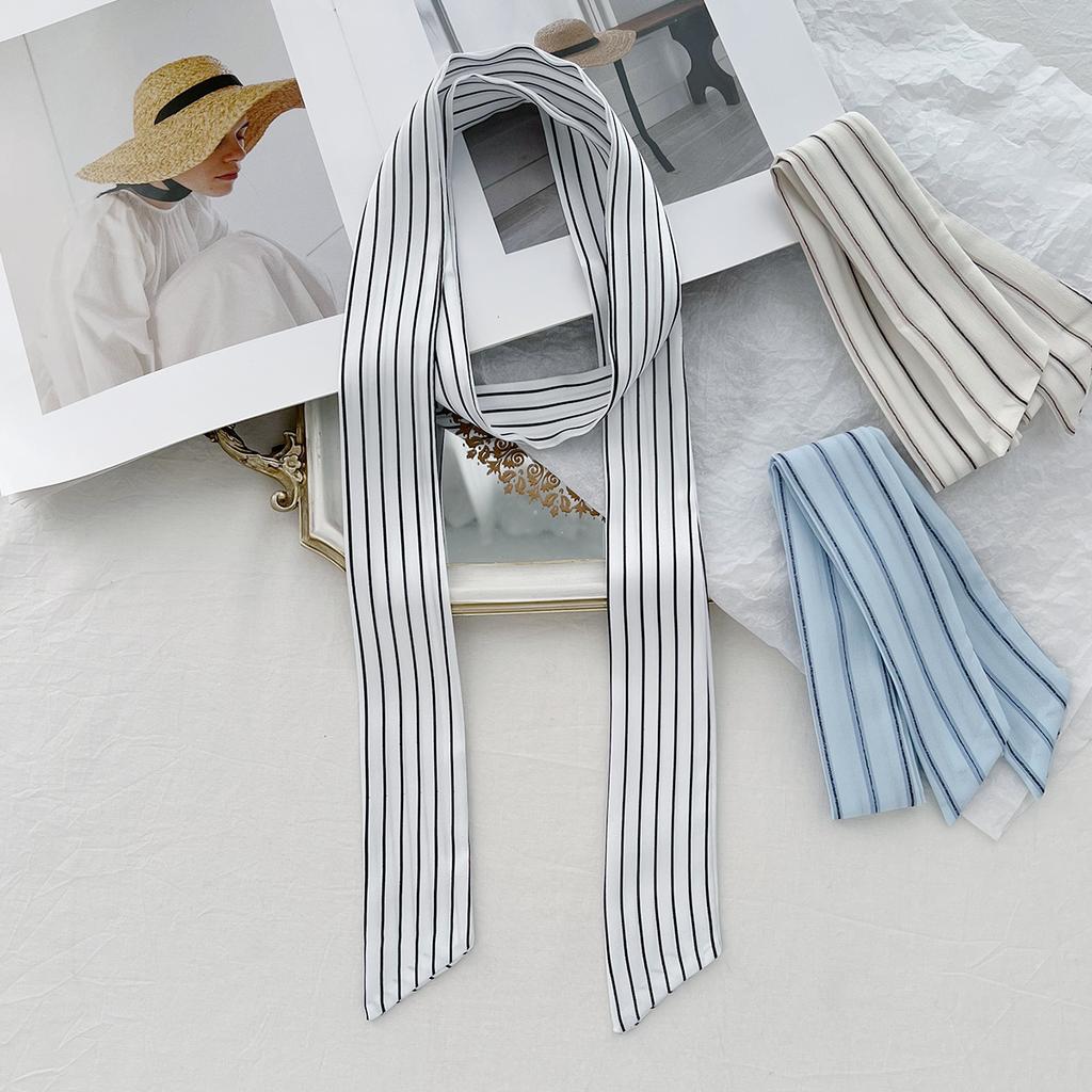 Commuter Striped Small Silk Scarf Women'S Thin And Narrow Strip Pointed Corner Scarf Versatile Bag Shirt Ribbon Streamer Headband