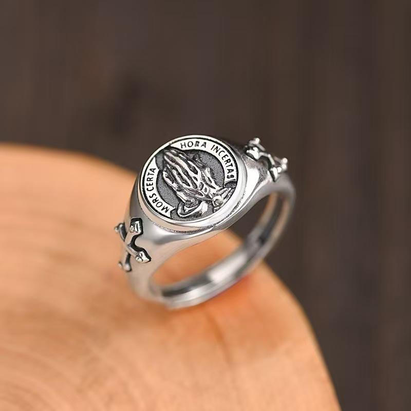 New Praying Hands Ring Retro Zinc Ring Trendy Fashion Men's Ring