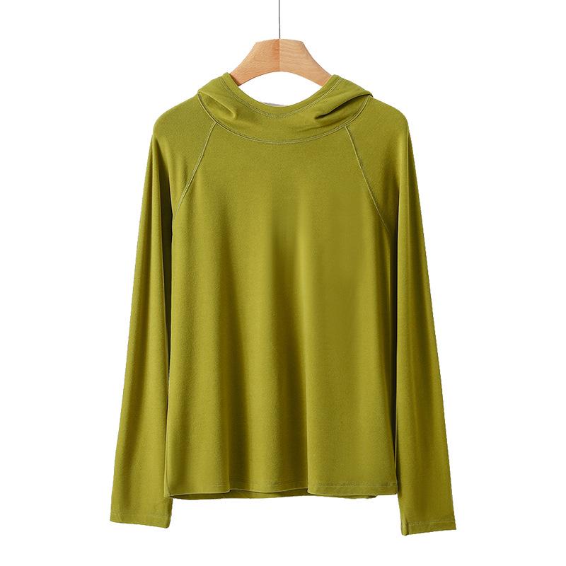 Теплая толстовка с капюшоном из бархата цвета имбиря для женщин - однотонная, можно носить как нижнюю рубашку на весну/осень