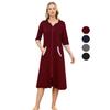Women’s Robes Cotton Short Sleeves Zip Up Pockets Long Bathrobe Sleep Lounge Pajamas Summer Casual Home Clothing
