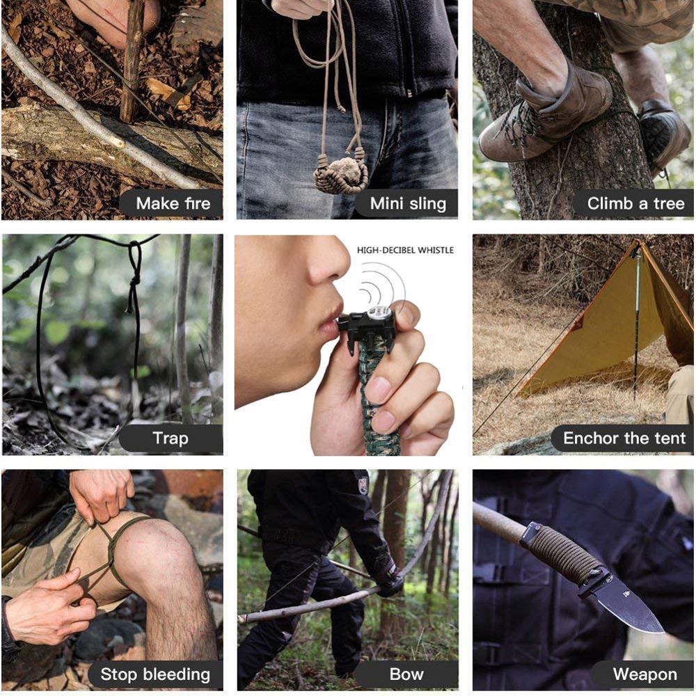 Men Outdoor LED Light Survival Compass Umbrella Rope SOS Bracelet Emergency Rescue Wristband Compass Sport Whistle Bracelets