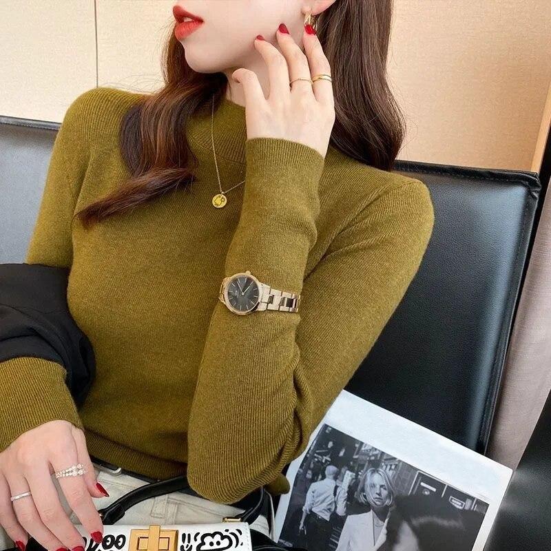 Sweaters Pullover Knitwear Women Autumn/Winter Solid Half High Collar Long Sleeve Versatile Sweater Pullover Female Top