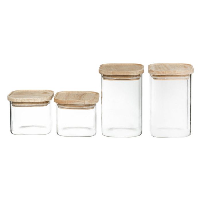 Lot de 4 Bocaux de rangement en verre et bois couvercle hermétique empilable Atmosphera