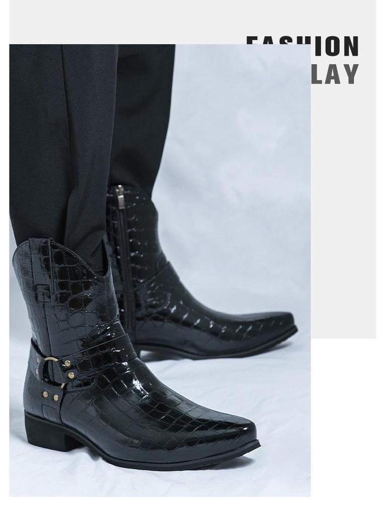 Мужские высокие ретро ботинки из тисненой кожи на шнуровке с боковой молнией - Большой размер, осенне-зимний британский стиль мартин.