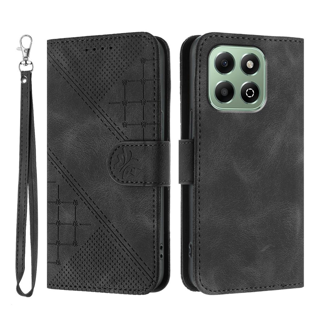 For Honor X6a 4G/Honor X6b 4G Leather Wallet Case Butterfly Flower Imprinted Phone Cover with Strap