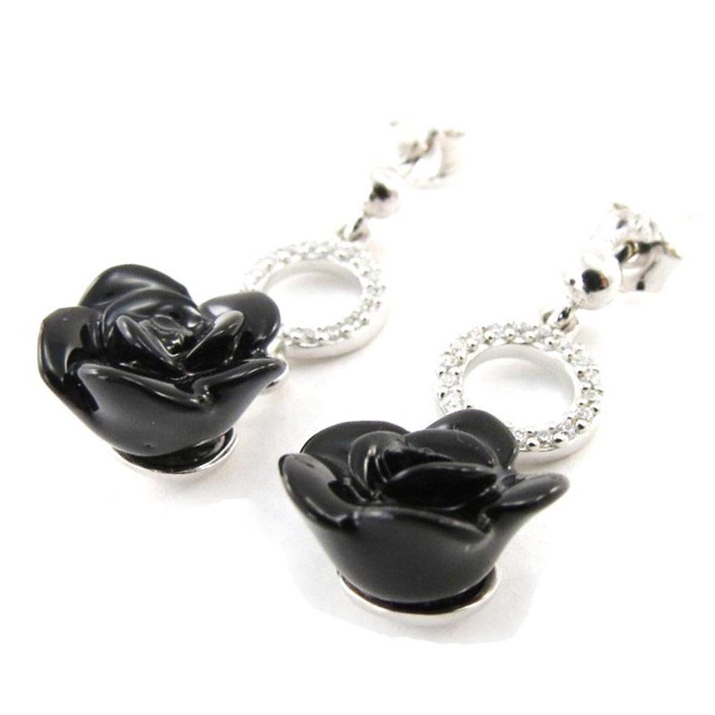Les Trésors De Lily [J3115] - Серебряные серьги Rose Noire с черным родиевым покрытием - 28x11 мм